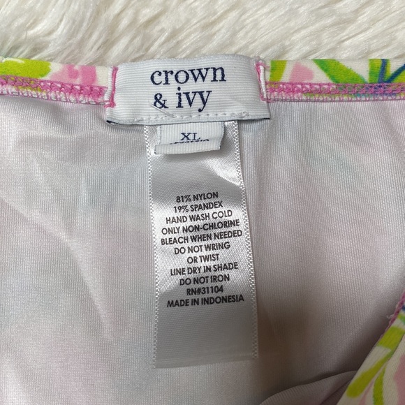 Crown & Ivy Pink Green Palm Tree High Waisted Bikini Swim Bottoms Size XL - Picture 7 of 9